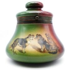 Handel Ware Glass Tobacco Humidor Collie Dogs Bell Shape Antique Brown Green picture