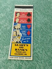 Vintage Matchbook Collectible Ephemera X7 pleasant plains Illinois glady Hank  picture
