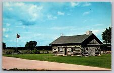 Pioneer Log Cabin Jedediah Hyde Jr Historical American Flag Vintage UNP Postcard picture
