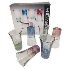 6 Pc Circleware Occasion Shot Glass Retro MCM Gold Band Green Blue Pink Boxed picture