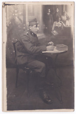 WW1 WWI French Soldier Writing Letter Studio Portrait Family Photomontage RPPC picture
