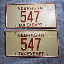 1990 Nebraska Tax Exempt License Plate Pair 547 picture