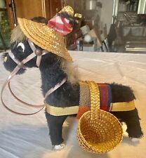 Vintage Mexican Folk Art Donkey Black Mule Real Straw Hat 2 Baskets Blanket 6” picture