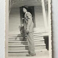 Vintage B&W Snapshot Photograph Handsome Black African American Man Fedora picture