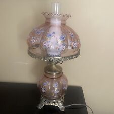 Vtg Pale Pink Floral Melon Shade Hurricane Gone with the Wind  3-Way Lamp 21”. picture