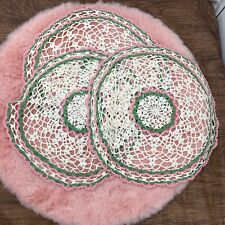 Doiles Vintage 3 Hand Crocheted Medium Rounds Green Pink White 13” picture