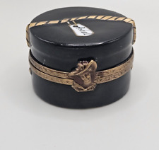 Rochard Limoges Black Luggage Hat Box with Rochard Tag & Hatted Woman Clasp picture