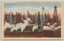 Long Beach California Signal Hill Oil District Linen Postcard picture