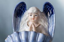 Angel Holy water font with an Angel Early XX Century Ceramic Blue Golden picture