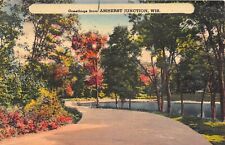 Amherst Junction Wisconsin 1940s Greetings Postcard Teen Lined Road Portage Co picture