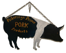 Vintage Figural Pig Sheet Metal Advertising Trade Sign for Butcher or Grocery picture