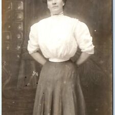 c1910s Woman w/ Crazy Corset RPPC Classy Lady Girl Real Photo Postcard Hair A158 picture