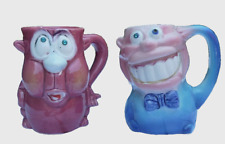 Kreiss Psycho Ceramics Mug 1960s 70s Big Teeth Rhinestone Eyes Vintage Lot of 2 picture