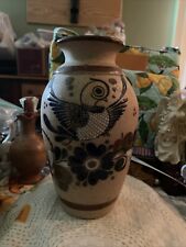 Vintage Mexico Tonala Pottery Sandstone Vase Folk Art Bird 8.5” picture