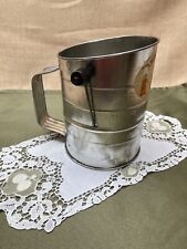 Vintage Bromwell’s Metal 3 Cup Measuring Flour Sifter Crank Wood Handle picture