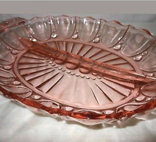 ANCHOR HOCKING SERVING DISH DIVIDED PINK DEPRESSION GLASS RELISH VINTAGE 1940'S picture