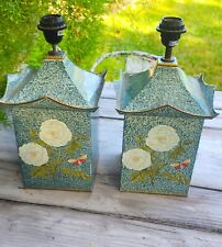 Vintage English Tole Lamps-Pair- Carolyn Sheffield Pagoda style Top picture