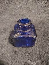 Vintage Cobalt Blue Square Glass Inkwell, 2.5'' Tall picture