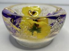 NIB Anthropologie Ashtray Dried Pansy Flowers Leaves Yellow Purple Acrylic Base picture