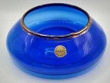 Vintage Mid Modern Italian Blue Cobalt Bowl Rimmed in Gold Round For Fruit Flowe picture