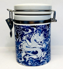 Starbucks Ceramic Chinese Dragon Blue White Coffee Tea Canister Rare picture