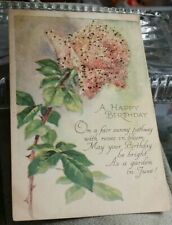 ANTIQUE VINTAGE HAPPY BIRTHDAY EMBOSSED POSTCARD DATED 1917 ROSE W GLITTER picture