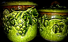 Set of 2 Rare Antique Ceramic Canisters Green Grape Vine Designed On Both bigg picture
