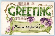 Minneapolis Minnesota Postcard Just A Greeting Flowers And Leaves 1910 Antique picture