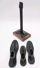 ANTIQUE COBBLER'S CAST IRON SHOE MOLDS (3) and STAND With Nice Wood Base picture