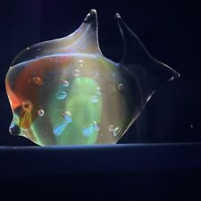 Murano ICET Hand Blown Art Glass Fish Manganese 365nm Fish Paperweight Figure picture