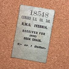 RMS IVERNIA Cunard Lines Deck Chair Ticket. 1950’s Vintage Antique Cruise Ship picture