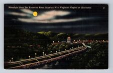 Charleston WV-West Virginia, Moonlight Over Kanawha River, Vintage Postcard picture