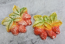 Vintage Strawberries Chalkware Wall Plaque Set Of 2 Kitchy 60s Kitchen Fruit picture