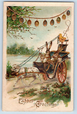 Portland OR Postcard Easter Anthropomorphic Rabbit Riding Goat Carriage Eggs picture