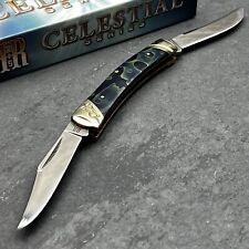 Rough Ryder Blue Swirl 2 Blade Moose Traditional EDC Folding Pocket Pen Knife picture