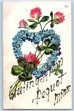 Pequot Minnesota Postcard Greetings Flowers Glitter Heart 1910 Unposted Antique picture