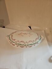 JOHN MADDOCK & SONS ENGLAND ROYAL VITREOUS COVERED SERVING DISH PINK ROSES Flaw picture