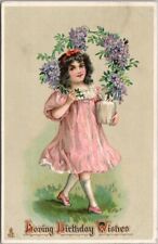 TUCK'S Embossed Postcard Girl w/ Violets 