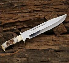 Custom Handmade D-2 Tool Steel Camping Hunting Bowie Knife in Stag Horn Handle. picture
