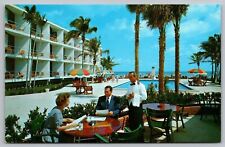 Miami Florida Modern Motel Scenic Ocean View Swimming Pool Chrome Postcard picture