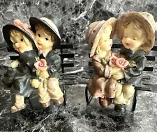 Cute Kids sitting on a park bench Vintage Display Figurine picture