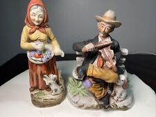 Vintage Homco Old Elderly Man & Woman Figurines with Dog picture