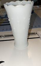 Vintage White Milk Glass Embossed Design Scalloped Edge Vase Teardrop picture