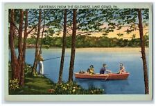 1946 Greetings From Gilchrist Canoe Boat Lake Como Pennsylvania Vintage Postcard picture