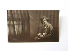 1923 Armenian Writing RPPC Photo Postcard Beautiful Young Lady Bouquet of Roses picture