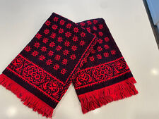 2 Pc VTG Fieldcrest RED BLACK  Hand Towels Sculpted Fringed Rare picture