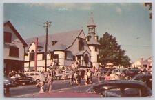 Old Orchard Beach Maine, Catholic Church, Congregation Leaving, Vintage Postcard picture