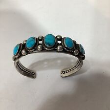 1960’s  Navajo Bisbee 5 Stone Turquoise silver Child’s bracelet 24 g 5 1/4”cir picture