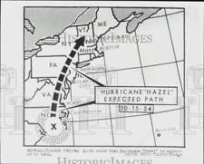 1954 Press Photo Map shows predicted route of Hurricane 