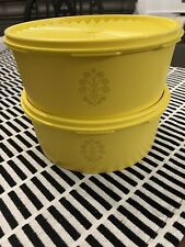 TUPPERWARE Harvest Yellow Servalier Storage Canisters 8” Stackable w Lids -Set 2 picture